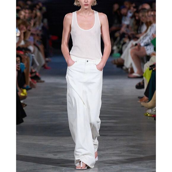 TIBI Crepe Gauze Racerback Tank Womens XS White Sheer Mesh Crinkle Quiet Luxury - Picture 1 of 16